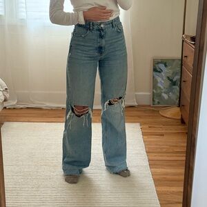 Women's Zara Distressed wide leg Blue Jeans